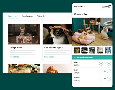 Booking an animal cafe session and afternoon tea on mobile