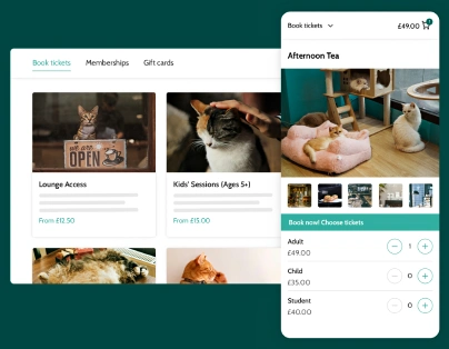 Booking an animal cafe session and afternoon tea on mobile
